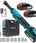 21V Cordless Ratchet Wrench Kit with 60 Ft Lbs Torque, 400 RPM, two 2.0Ah batteries, seven sockets, and extension bar displayed.