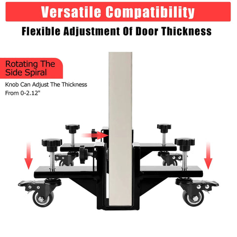 Heavy Duty Door Dolly Kit With Wheels For 0 To 2.12 Inch Thick Doors, 2 Piece Adjustable Door Installation Set, side view, black