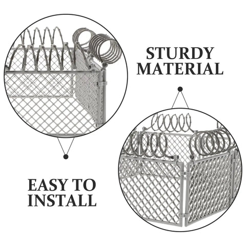 Slick Light Gray Plastic Miniature Fence Kit With Dead Simple Snap Together Design For Farm Diorama And Prison Model Builds showing sturdy material and easy installation.