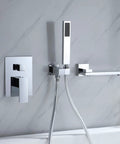 Wall Mounted Bathtub Faucet With Handheld Shower Solid Brass High Flow Tub Filler With 180 Degree Swivel Spout And Sprayer CUPC Certified Chrome Finish Easy Install Space Saving Bathroom Upgrade