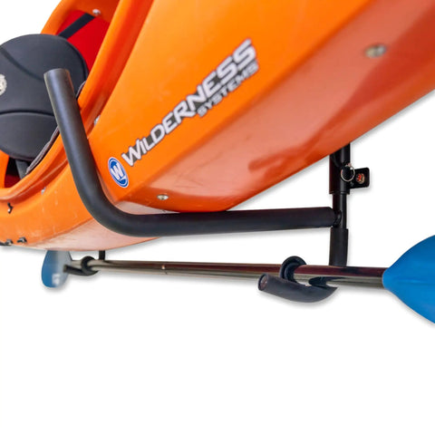 Heavy Duty Swivel Kayak Rack For Garage Walls That Folds Flat Saves Floor Space Keeps Your Watercraft Secure While Delivering Badass Storage Vibes For All Water Enthusiasts with orange kayak mounted.