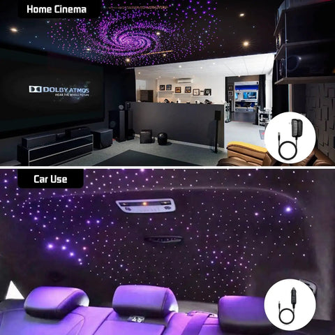 Dual Port 16W Twinkle Starlight Headliner Kit With 700 Fibers, RGBW Color Changing Ceiling Lights in home cinema and car interior