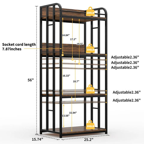 Knockout Four Tier Industrial Baker Rack With Adjustable Kitchen Storage Shelves For Microwaves And Pans Heavy Duty Pantry Organizer dimensions and adjustable shelves.
