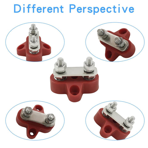 Dual Battery Terminal Post Kit With One Quarter Inch Bus Bar Block And M6 Power And Ground Distribution Studs Red And Black