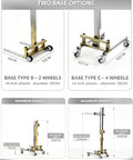 Heavy Duty Portable Cabinet Lift With Manual Winch Trolley For Kitchen Units And Wall Panels showing two base options with height measurements.