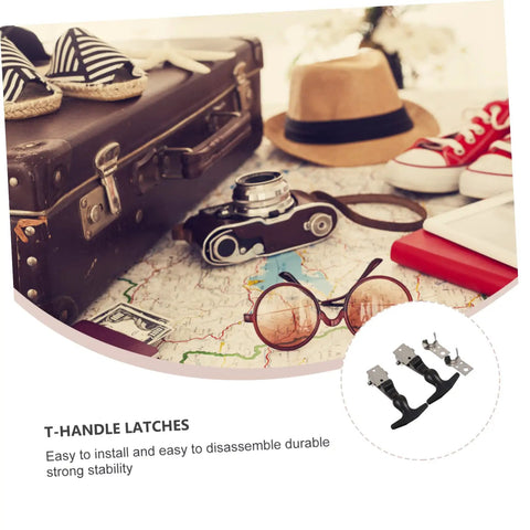 Vintage camera, sunglasses, and suitcase with T Shape Rubber Lock Draw Latch Hasp For Engine Covers And Cabinets.