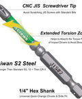 7 Piece JIS Screwdriver Bit Set 3 Inch 75mm Magnetic Anti Cam Out Cross Point Bits 1 2 3 S2 Steel, highlighting features