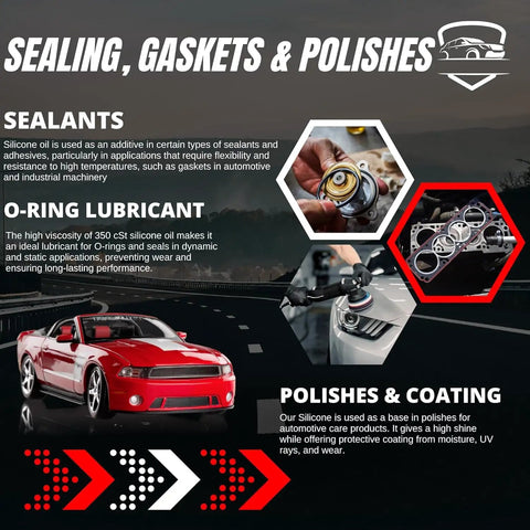 Premium 350 cSt Silicone Oil High Purity Lubricant, 8 Oz (250 mL), Thin Viscosity For Automotive DIY, featuring sealants and polishes.