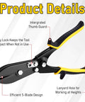 2-Piece 5-Blade Hand Crimper For Sheet Metal And Gutter, ergonomic grip, and safety lock highlighted in product details image