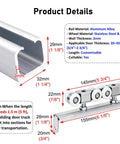 Heavy Duty Aluminum Sliding Door Hardware Kit Featuring Rock Solid Dual Roller Wheels For Closet Or Barn Doors Adjustable Cuttable Ceiling Track With No Sweat Installation product details showing aluminum track and roller dimensions