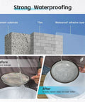 Image showing Superior Transparent Waterproof Coating And Invisible Sealant for quick leak closure on roofs, displaying cement, tiles, and waterproof adhesive.