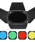 Heavy Hitter Seven Inch Barn Door Lighting Kit With Adjustable Honeycomb Grid And Four Pumped Up Color Gel Filters