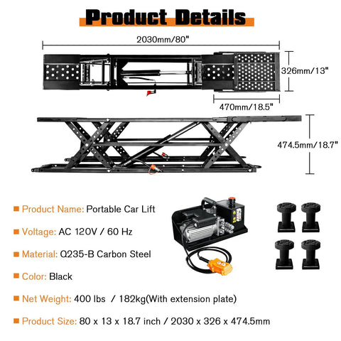 Portable Car Lift 7000 Lbs Heavy Duty Quick Jack With 28 Inch Max Height Locking Levers And Wheels diagram with dimensions