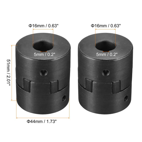 Heavy Duty Flexible Coupling Shaft 16mm To 16mm Bore, 51mm Long, 44mm OD, 5mm Slot, 45 Steel Motor Coupler For Servo And Stepper Motors
