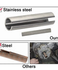 Front view of stainless steel shaft adapter for gas engines, 5/8 in to 3/4 in bore, 3 in length with 3/16 in key