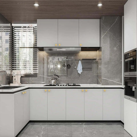 Modern kitchen with Dope Champagne Bronze Cabinet Knobs and Drawer Pulls 30 Pack for kitchen cabinets, gold hardware shown
