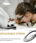 Person using Replaceable Eyeglass Repair Thread Kit for Half-Frame Glasses, Quick Fix Tool, Scratch-Resistant Eyewear Accessory.