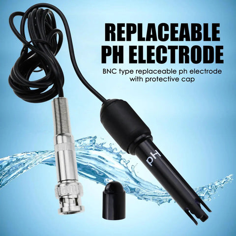 Heavy Duty PH And Temperature Water Quality Tester Meter With Automatic Temperature Compensation And Illuminated Screen, BNC replaceable pH electrode with cap.