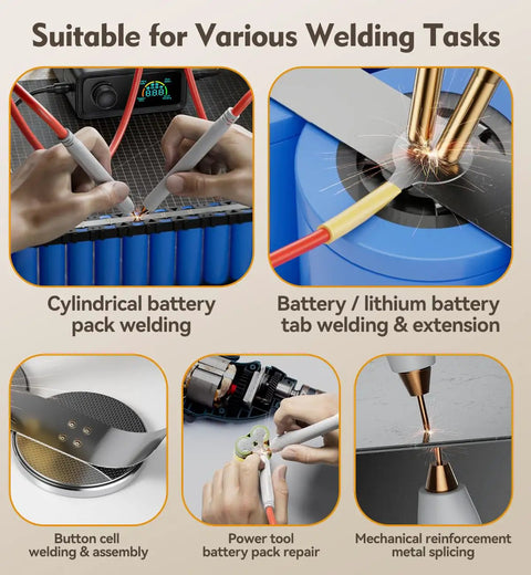Cylindrical battery pack welding with Heavy Duty 11000W Battery Spot Welder Featuring Smooth Rotary Dial And Hundred Custom Settings.