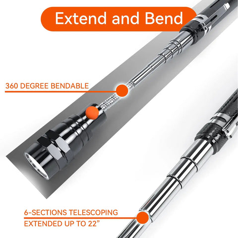 Magnetic Pickup Tool With Telescoping Flashlight And Extendable Magnet Stick Three Bright LED Lights For Tight Corners Includes Eight Batteries A Perfect Gift For Him Dad Boyfriend Men On Birthdays Or Fathers Day