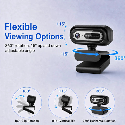Legit Crisp 1080P Webcam For Pc And Laptops With Dual Noise Cancelling Mic showcasing flexible rotation and adjustable angles.
