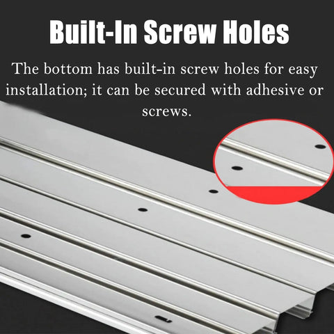 Durable Stainless Steel Cable Trunking Kit for Hidden Cables Wide 10 to 50mm showing built-in screw holes for installation.