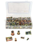 Rock Solid 260 Piece Rivet Nut Assortment Kit Featuring Metric M3 to M12 Inserts For Metal And Carbon Steel Projects With Yellow Zinc Plating Finish, plastic case