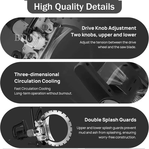Professional Grade Handheld Concrete Circular Saw With 6000W Brushless Motor And Integrated Dust Extractor details display