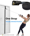 Slick Sliding Door Anchor For Resistance Bands Featuring Legit Height Adjustments For Seamless Home Gym Routines Total Flex Workouts in use on a door.