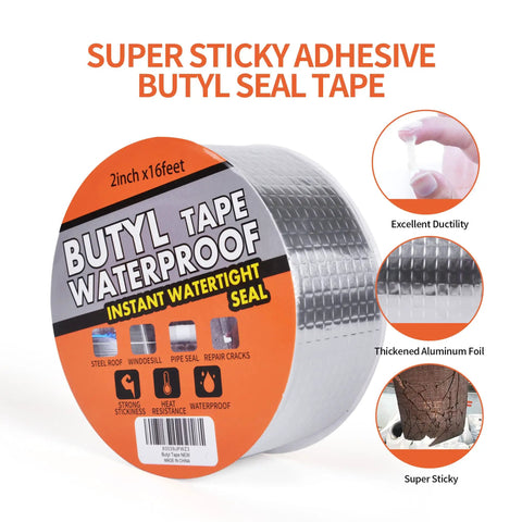 Butyl Tape Waterproof Sealing Tape With Aluminum Foil For RV Roofs, Windows, Pipes And Boats, Leak Patching, 2 inch by 16 feet