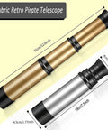 Kid Friendly Pirate Telescope And Compass Kit, 4 Piece Plastic Collapsible Spyglass Set with bronze and gold accents