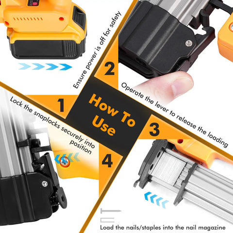 Cordless 18GA Brad Nailer And Electric Staple Gun Two In One Wire Free Nail Tool For Home Repair instructions for setup and loading nails.
