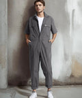 Men Short Sleeve Coveralls Summer Work Jumpsuit Built For The Daily Grind With Deep Secure Pockets And Top Shelf Breathable Cotton Blend For Real Tough Work Or Weekend Projects, gray color, relaxed fit.