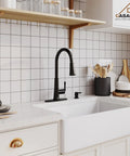 Matte Black No Touch Kitchen Faucet With Pull Down Sprayer And LED Indicator in modern kitchen setup