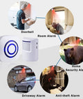 Wireless Motion Sensor Alarm System For Home Or Biz All In One Driveway Alert Kit With 4 Sensors And 1 Receiver shown in various uses