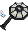 Solar Flood Light 168LED Motion Sensor IP66(168LED) with remote, octagonal design, showcasing LED beads for outdoor use.