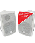 Five Point Twenty Five Inch Three Way Outdoor Indoor Wired Speakers with metal grill and angled view showing weather resistant build