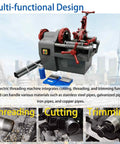 Electric Pipe Threader Machine 110V All In One Threading Cutting And Reaming Tool For Water Gas And Electrical Conduits With Dual Clamping And Self Oiling System Covering Half Inch To Two Inch Workhorse, threading and cutting steel pipes