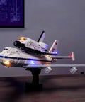 LED Lighting Kit For 10360 Space Shuttle Carrier Aircraft with glowing lights on model, highlighting copper wiring and ABS materials.