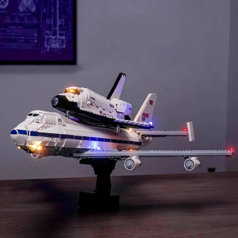 LED Lighting Kit For 10360 Space Shuttle Carrier Aircraft with glowing lights on model, highlighting copper wiring and ABS materials.