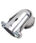 Rock Solid 90 Degree Squeeze Connector For 1 Inch AC MC And Flexible Metal Conduit No Sweat Quarter Turn Routing durable zinc alloy fitting side view.