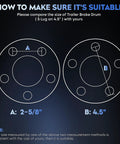 Instructional diagram showing how to measure 5 lug 4.5 inch Trailer Brake Drum for Beefy 10 Inch Electric Brake Drum Kit Pair.
