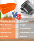 Comparison of reusable silicone grease cup liners vs disposable trays for Blackstone griddles, emphasizing durability and eco-friendliness.