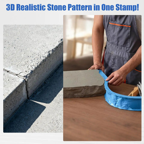 Concrete Texture Edge Form for Pools and Cabinets, 90.55 Inch by 2.75 Inch Blue PU Mold, Seamless Stamping in use