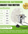 Vent Bath Fan Motor Replacement For NuTone 655 657 658 679 Exhaust Fans, 70 CFM, with blower wheel and S99080166 motor