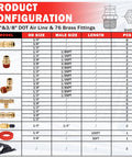 CheeMuii brass DOT air line fittings kit front view with 100 ft 1/4 inch and 50 ft 3/8 inch red tubing
