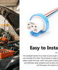 Close-up of Two Pack Car Fog Light Socket Wire Harness Connector Compatible With 9007 9004 HB1 HB5 Bulbs with pure copper terminals.