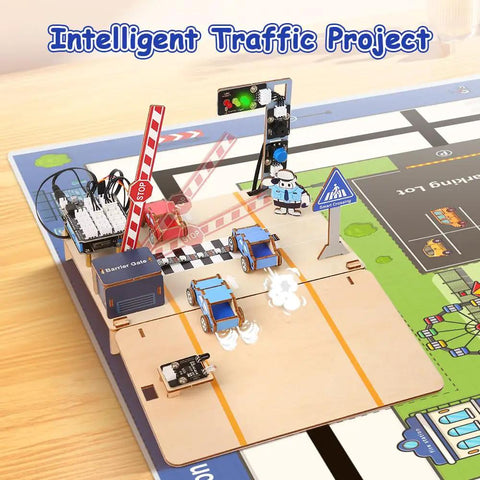 4 In 1 ESP32 STEM Smart Traffic Kit Compatible With Arduino Hands On Robotics And Coding Set Engineering Project STEAM Activity Gift For School And Home Education Kid Friendly For Ages 12 Plus Learn To Build Code And Create. Smart traffic model on board