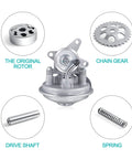 Front view of AULINK 904-801 mechanical vacuum pump for 6.5L V8 diesel; rotor, chain gear, drive shaft, spring.