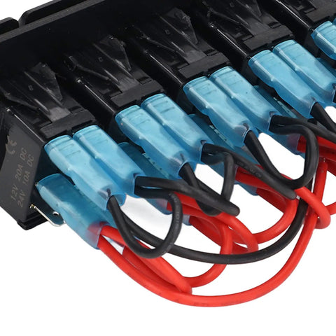 Close-up of wiring assembly on 8 Gang LED Backlit Rocker Switch Panel Kit With Overload Protection